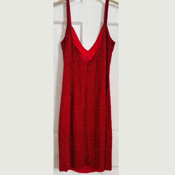 Red Beaded Vintage Dress Sequin Glitter Holiday Mini Sleeveless Short Silk 6 8 M - Picture 3 of 8